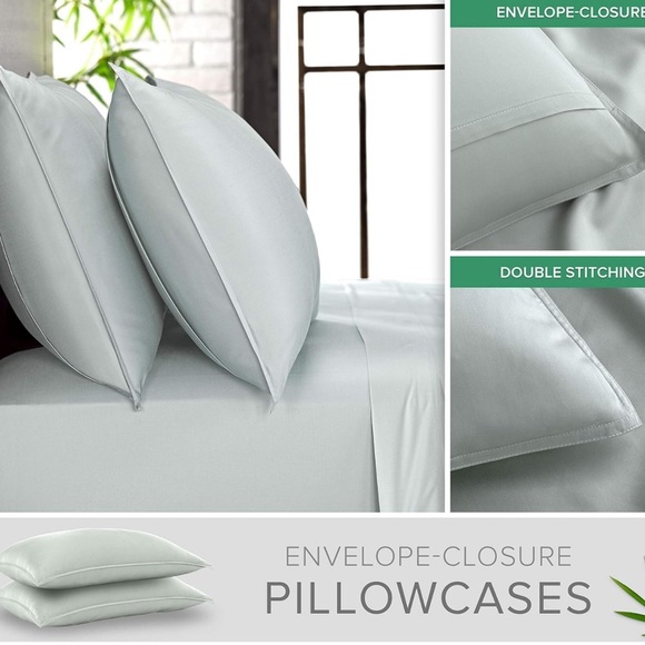 PURE BAMBOO QUEEN PILLOWCASE 2PC SET SEA GLASS - Picture 2 of 4